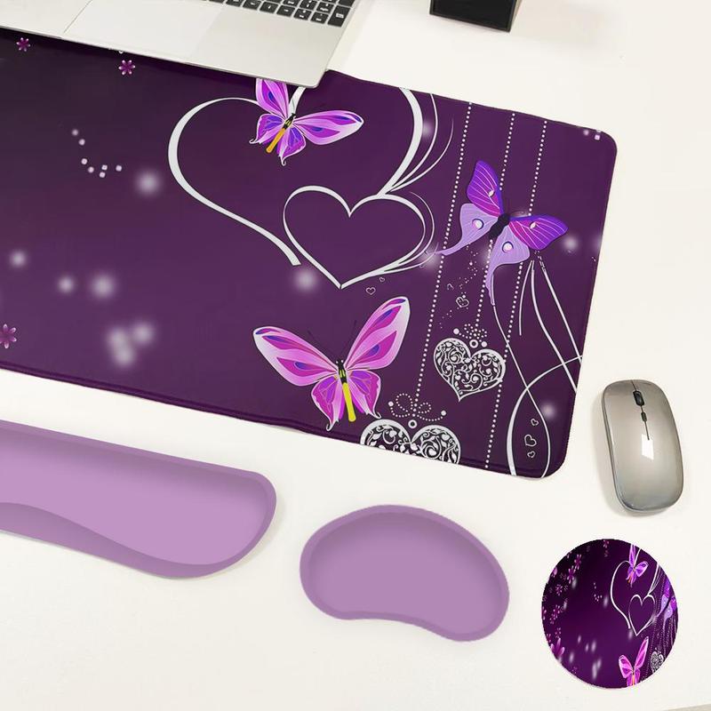 Tradescantia Purple - CIFBUY ชุดแผ่นรองเมาส์ 4-in-1 ลายศิลปะนามธรรมสีม่วง แผ่นรองข้อมือสำหรับคีย์บอร์ดตามหลักสรีรศาสตร์ แผ่นรองโต๊ะ