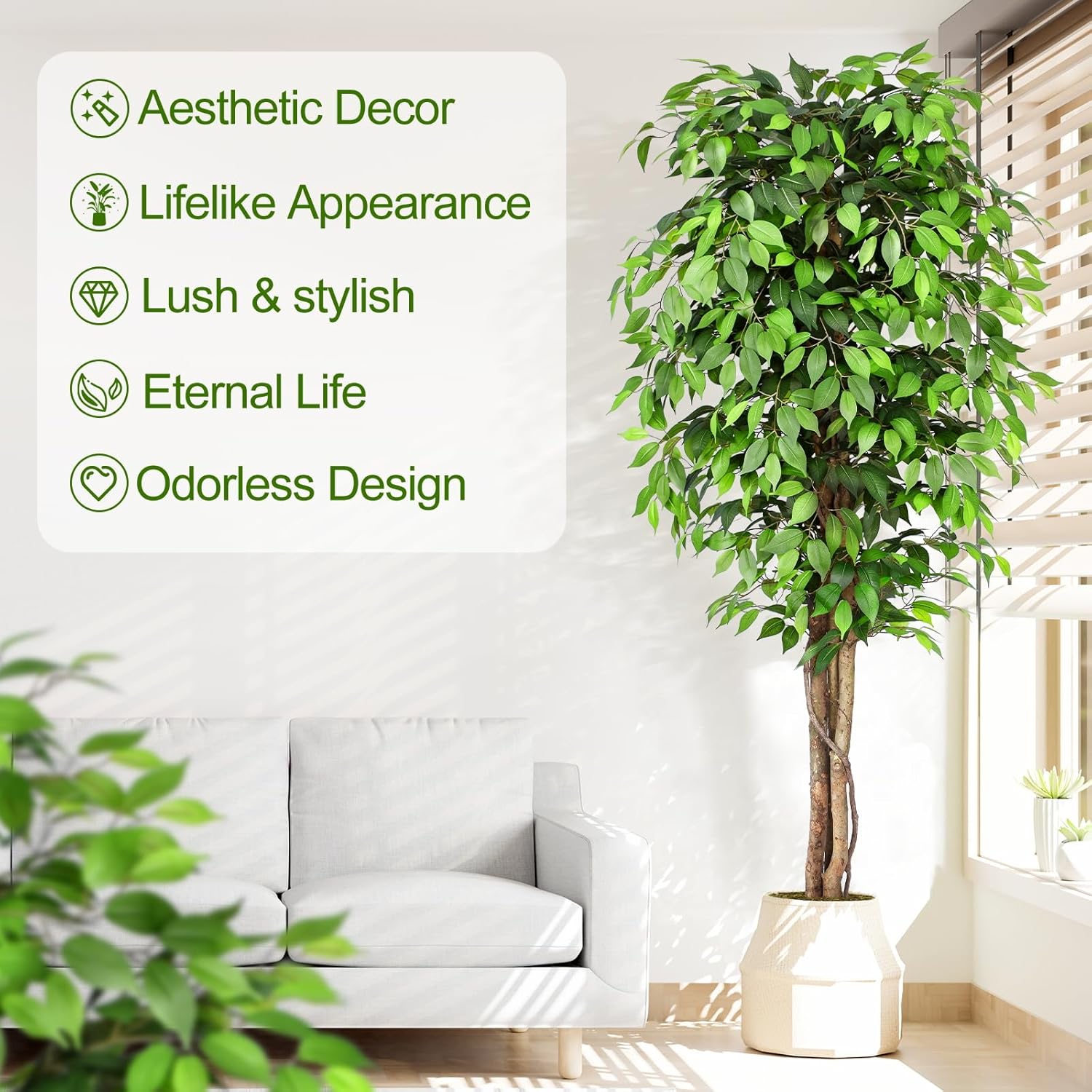 ต้นไทรประดิษฐ์เสมือนจริงพร้อมล - Ficus Lyrata Tree บทวิจารณ์และราคา