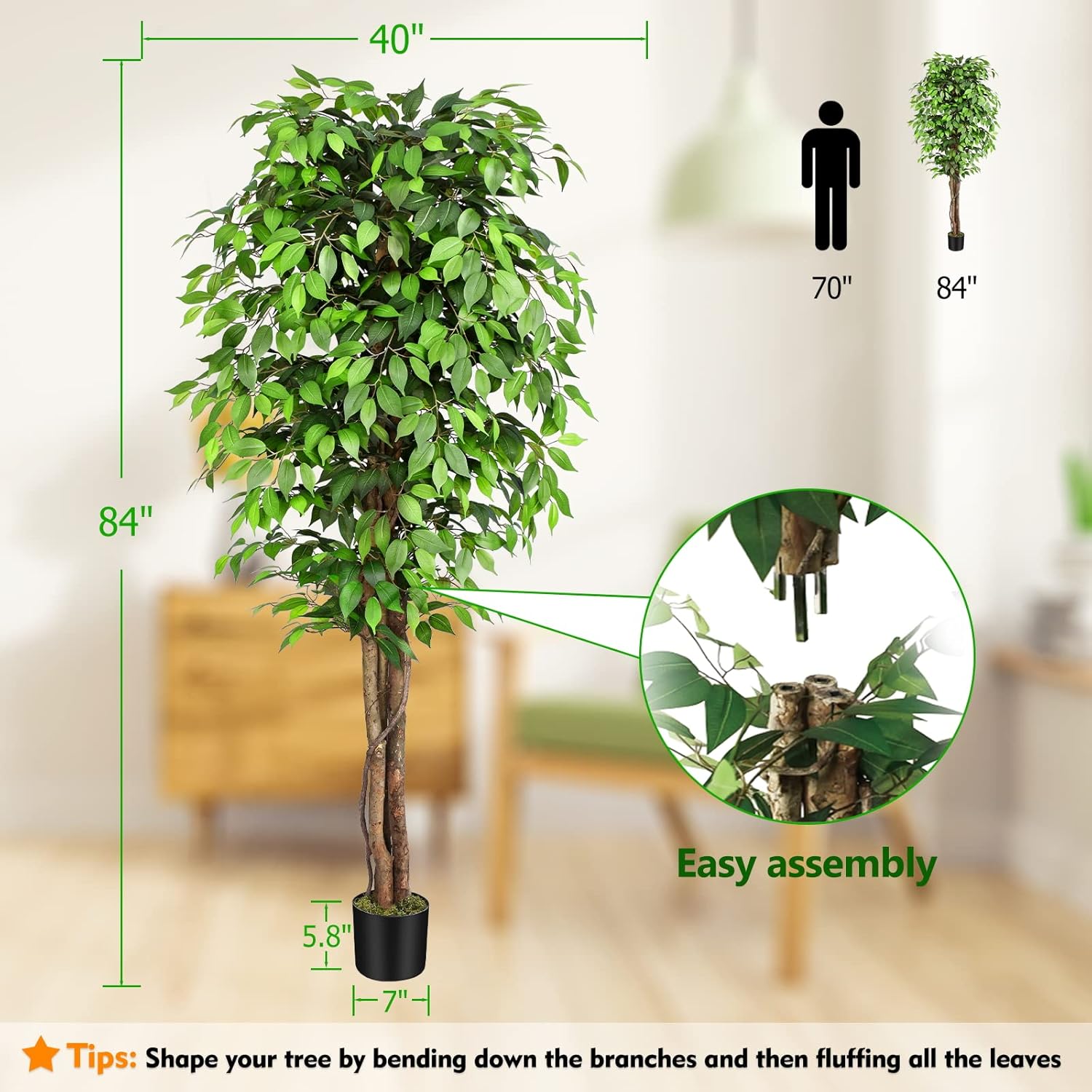ต้นไทรประดิษฐ์เสมือนจริงพร้อมล - Ficus Lyrata Tree บทวิจารณ์และราคา